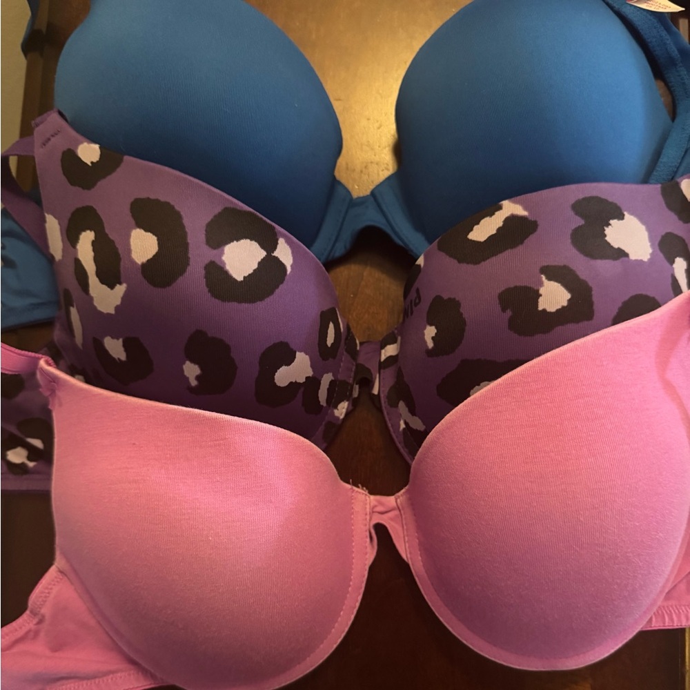 Women's Intimates Set - Blue, Purple, and Pink Push Up Bras Size 34C
